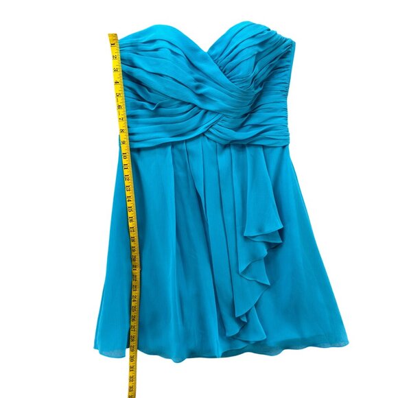 Davids Bridal Strapless Crinkle Chiffon Dress Malibu Front Cascade Size 10 - Picture 10 of 16